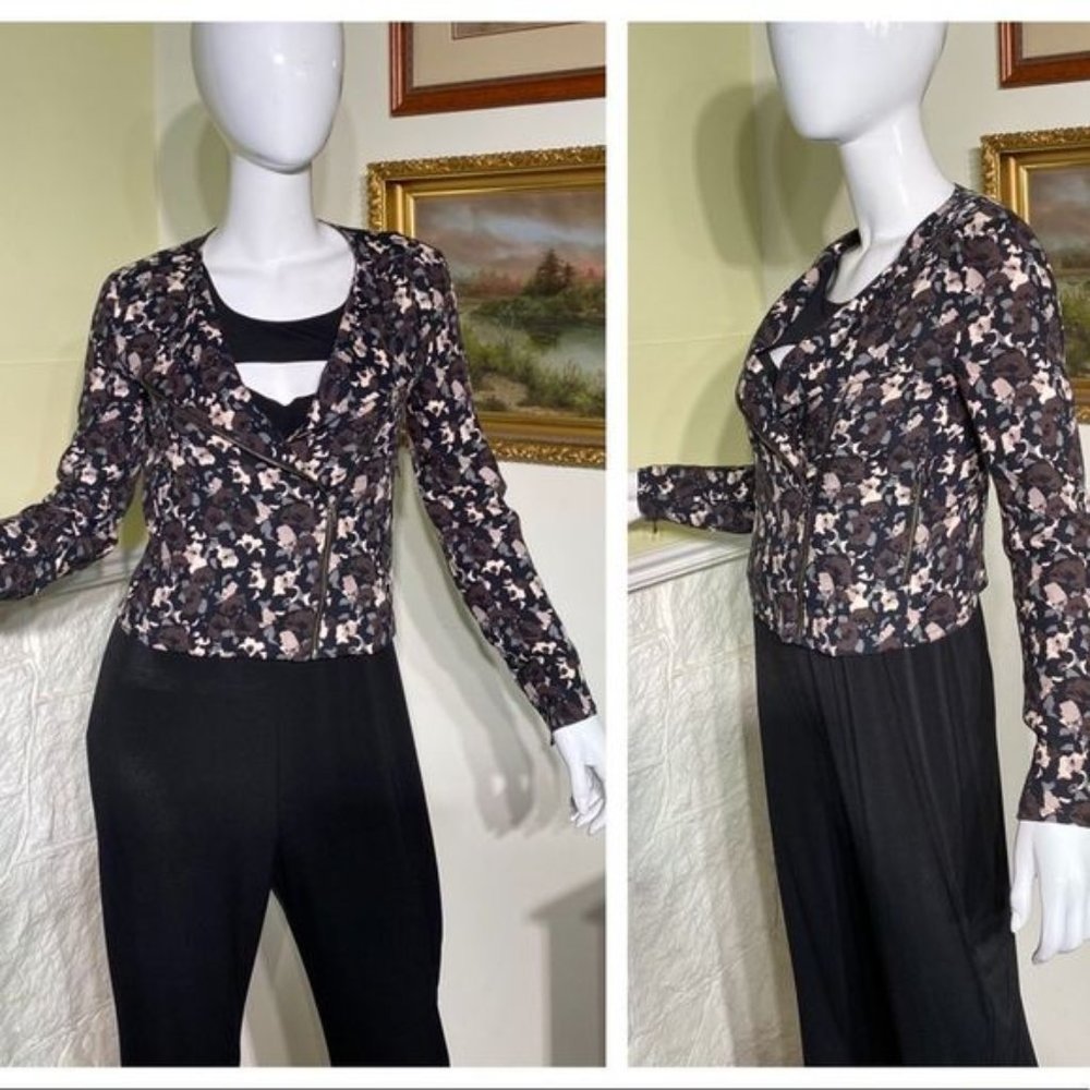 Aritzia?Talula Brown Black Biker Jacket Cropped Floral Print